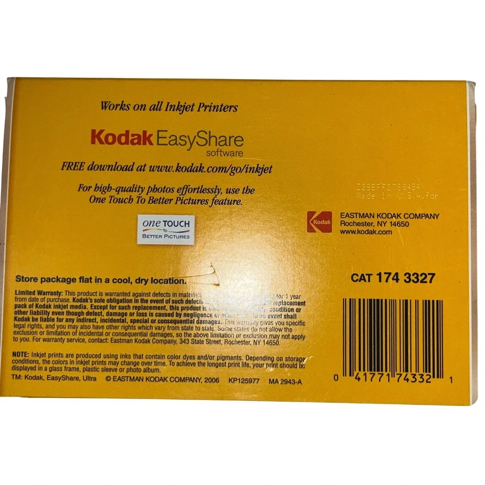 Kodak Photo Paper 59 Sheets Glossy‎ 4x6 Inch Instant Dry Inkjet Dry Open Pkg